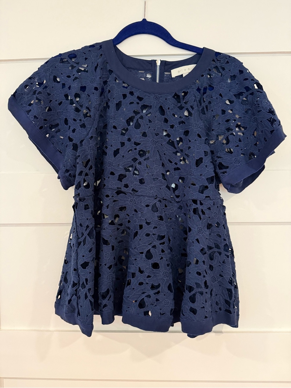 NWOT Anthropologie Navy Eyelet Peplum Lace Top